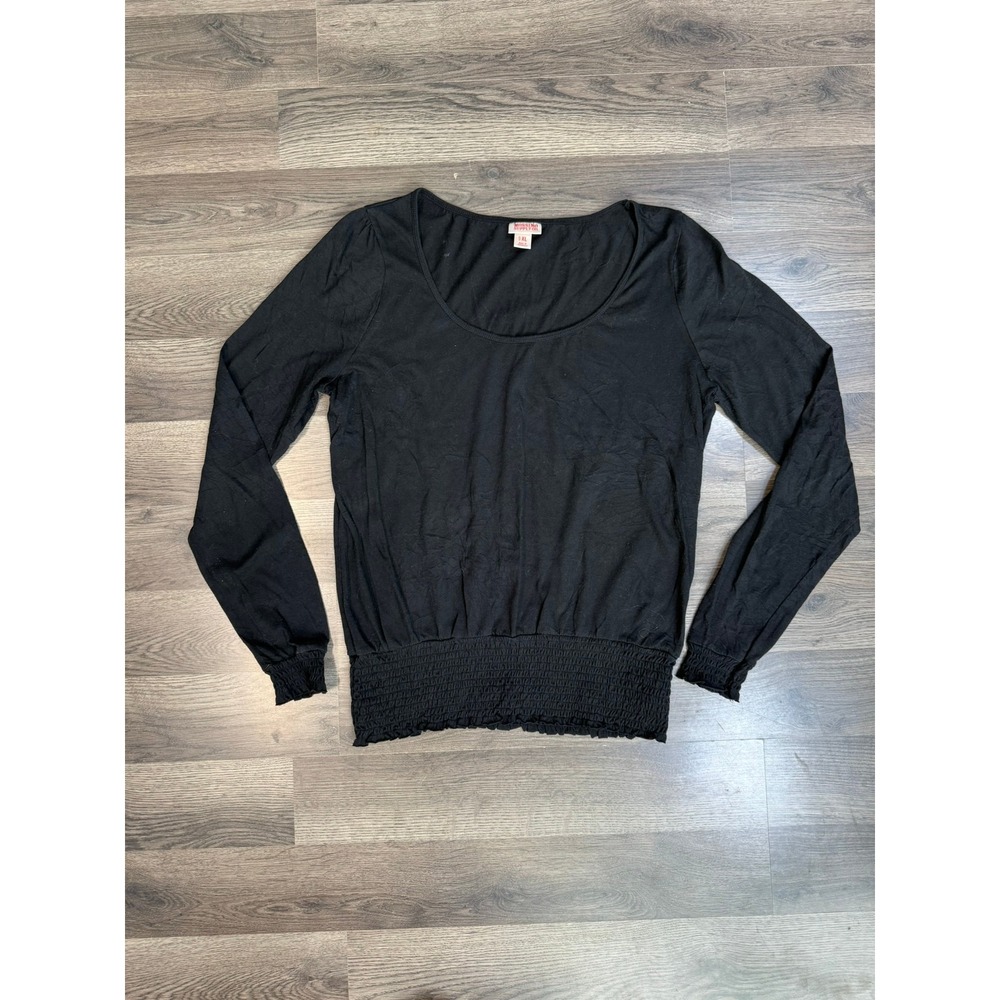 Mossimo Supply Co Womens XL Black Long Sleeve Scoop Neck Smocked Hem Top